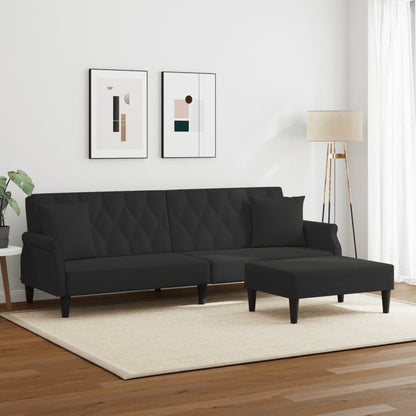 Schlafsofa 2-Sitzer mit Kissen und Fußhocker Schwarz Samt