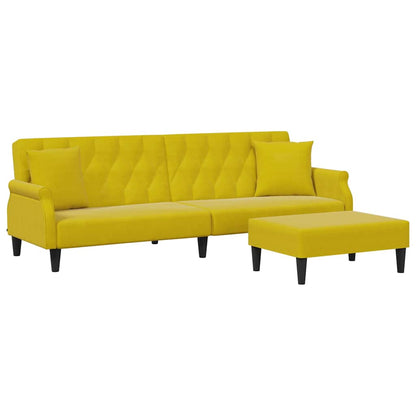 Schlafsofa 2-Sitzer mit Kissen und Fußhocker Gelb Samt