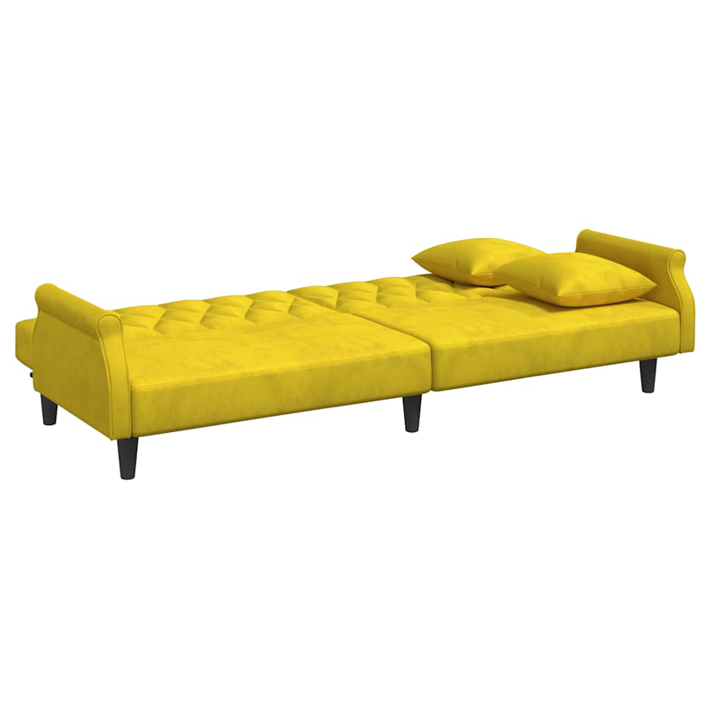 Schlafsofa 2-Sitzer mit Kissen und Fußhocker Gelb Samt
