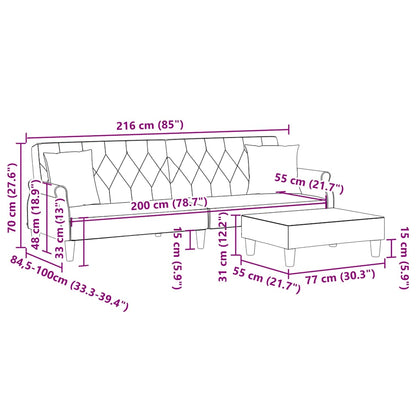 Schlafsofa 2-Sitzer mit Kissen und Fußhocker Gelb Samt