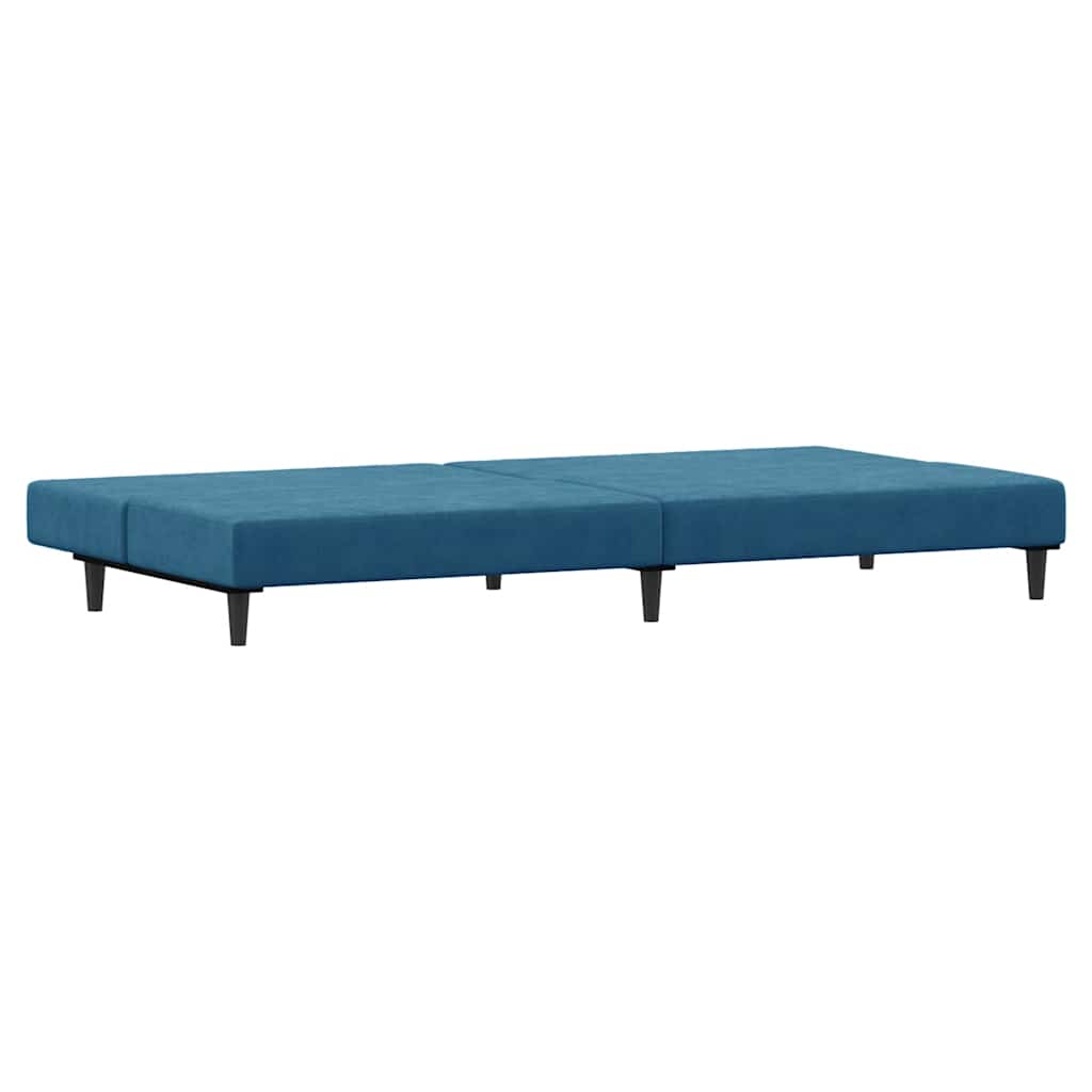 Schlafsofa 2-Sitzer mit Fußhocker Blau Samt