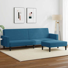 Schlafsofa 2-Sitzer mit Fußhocker Blau Samt