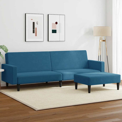 Schlafsofa 2-Sitzer mit Fußhocker Blau Samt
