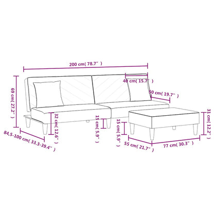 Schlafsofa 2-Sitzer mit Kissen und Fußhocker Schwarz Stoff