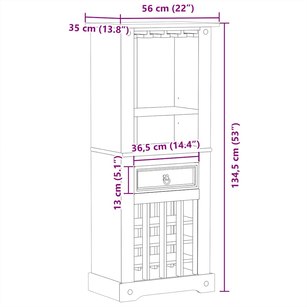 Weinregal Corona 56x35x134,5 cm Massivholz Kiefer
