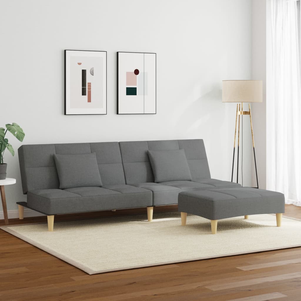 Schlafsofa 2-Sitzer mit Fußhocker Dunkelgrau Stoff