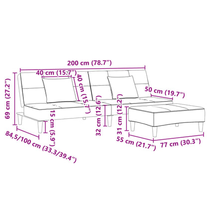 Schlafsofa 2-Sitzer mit Fußhocker Dunkelgrau Stoff