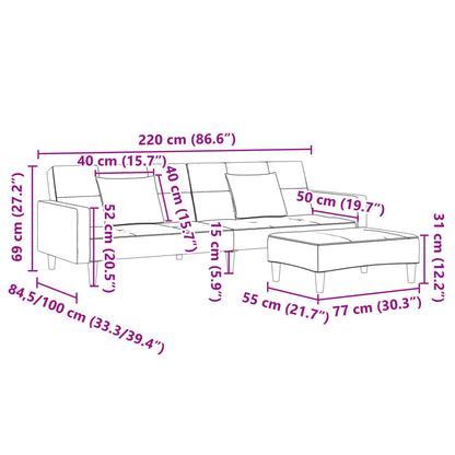 Schlafsofa 2-Sitzer mit Fußhocker Hellgrau Stoff