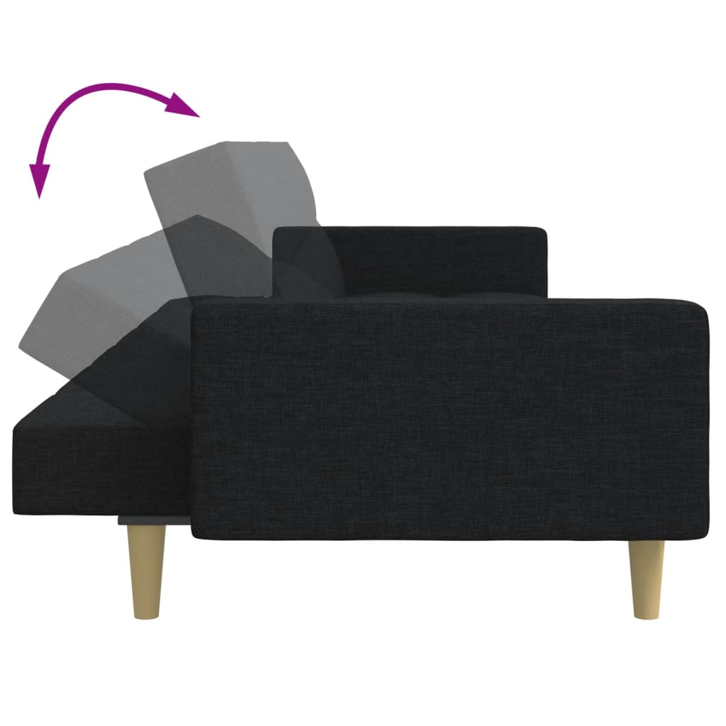 Schlafsofa 2-Sitzer mit Fußhocker Schwarz Stoff