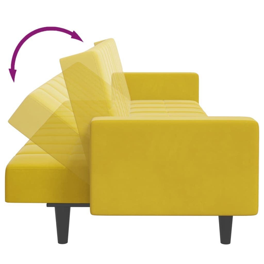 Schlafsofa 2-Sitzer mit Fußhocker Gelb Samt