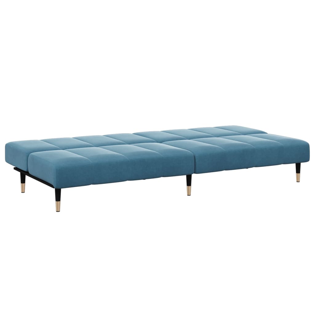 Schlafsofa 2-Sitzer mit Fußhocker Blau Samt