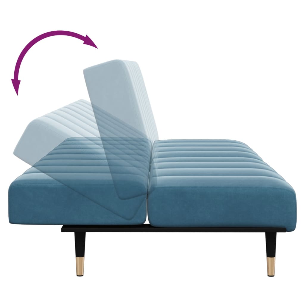 Schlafsofa 2-Sitzer mit Fußhocker Blau Samt