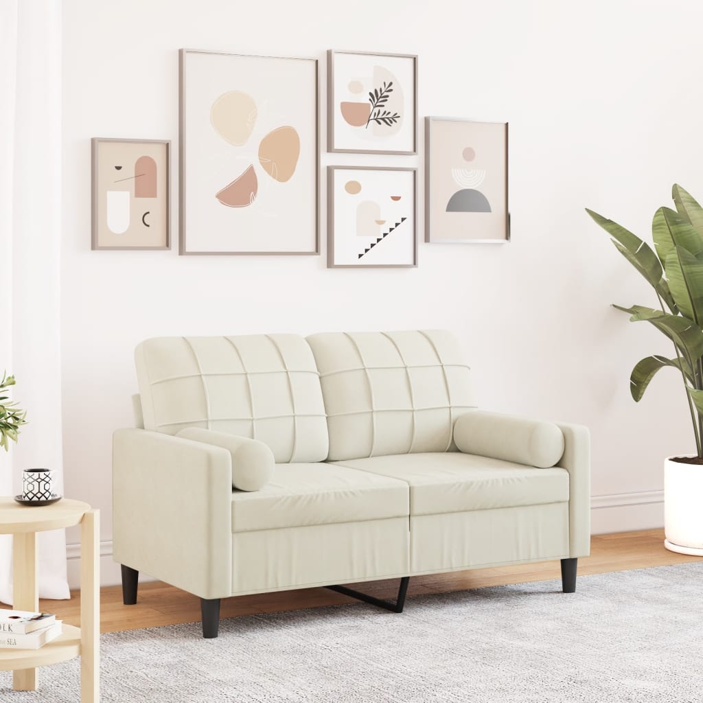 2-Sitzer-Sofa mit Zierkissen Creme 120 cm Samt