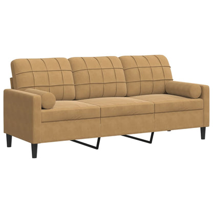 3-Sitzer-Sofa mit Zierkissen Braun 180 cm Samt