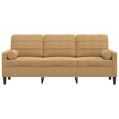 3-Sitzer-Sofa mit Zierkissen Braun 180 cm Samt