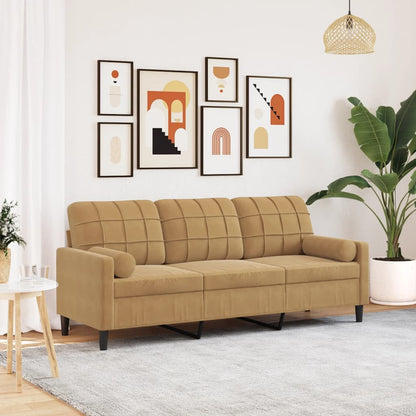 3-Sitzer-Sofa mit Zierkissen Braun 180 cm Samt