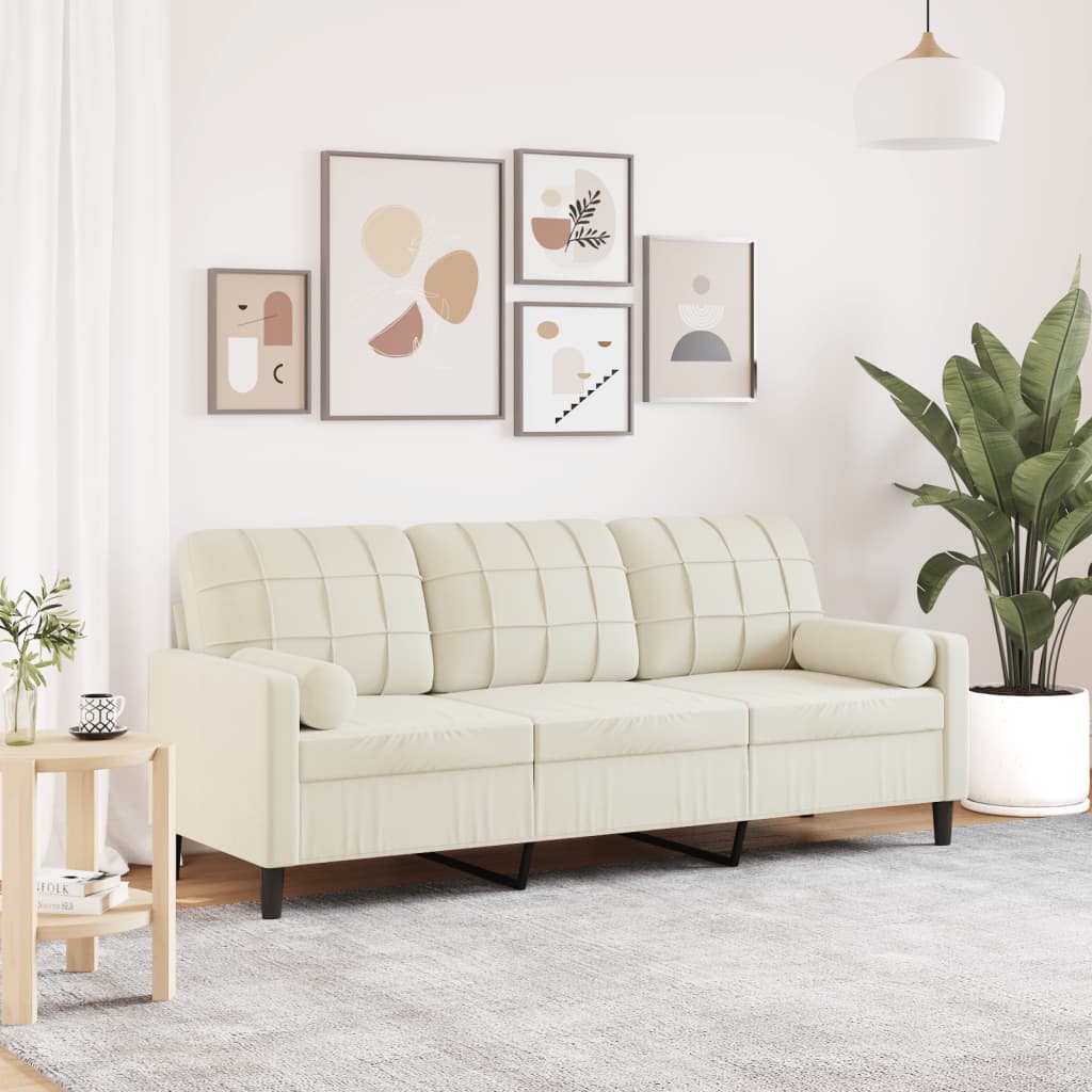 3-Sitzer-Sofa mit Zierkissen Creme 180 cm Samt