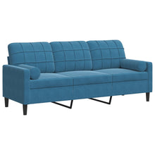 3-Sitzer-Sofa mit Zierkissen Blau 180 cm Samt