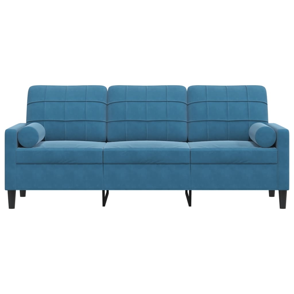 3-Sitzer-Sofa mit Zierkissen Blau 180 cm Samt