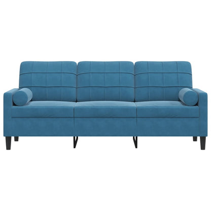3-Sitzer-Sofa mit Zierkissen Blau 180 cm Samt