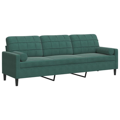 Sofa 3-Sitzer mit Zierkissen Dunkelgrün 210 cm Samt