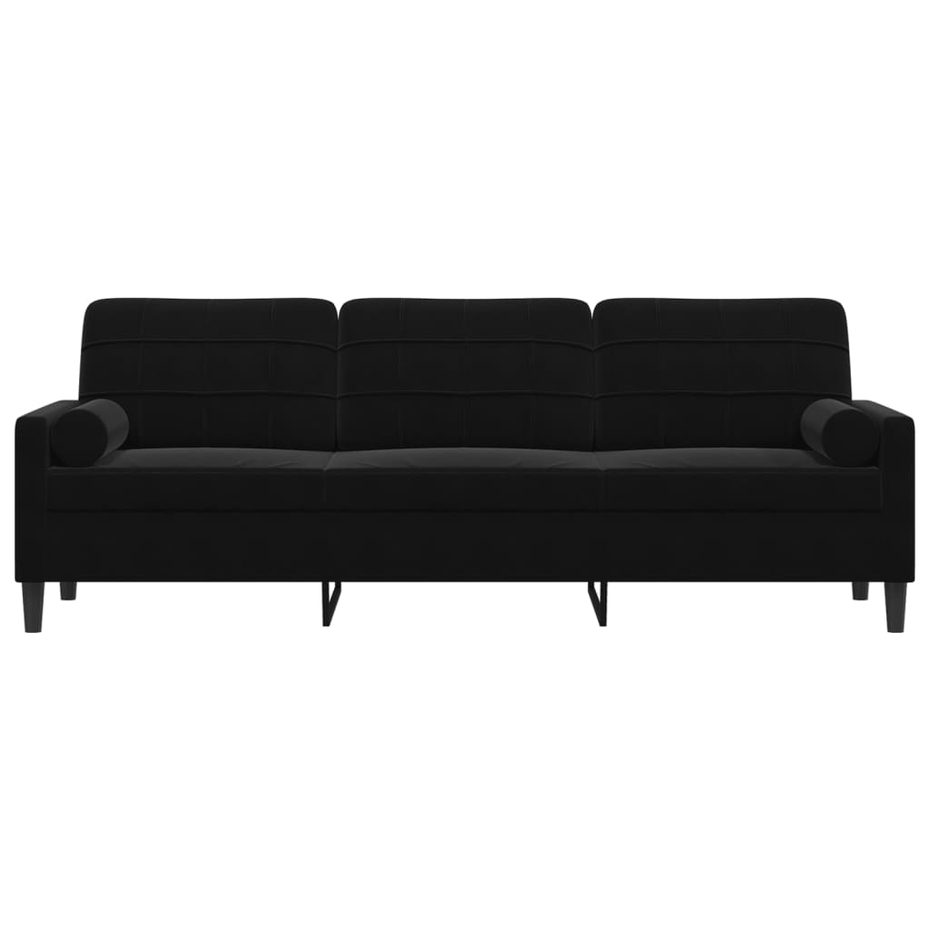 Sofa 3-Sitzer mit Zierkissen Schwarz 210 cm Samt