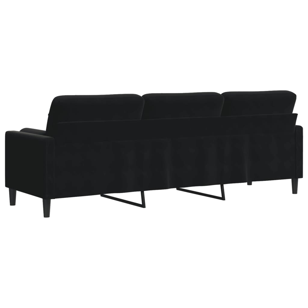 Sofa 3-Sitzer mit Zierkissen Schwarz 210 cm Samt