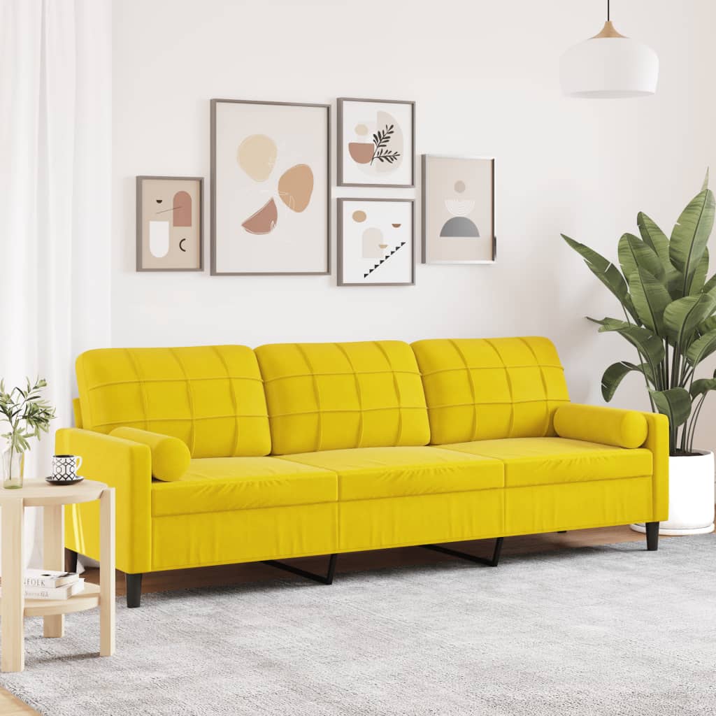 Sofa 3-Sitzer mit Zierkissen Gelb 210 cm Samt