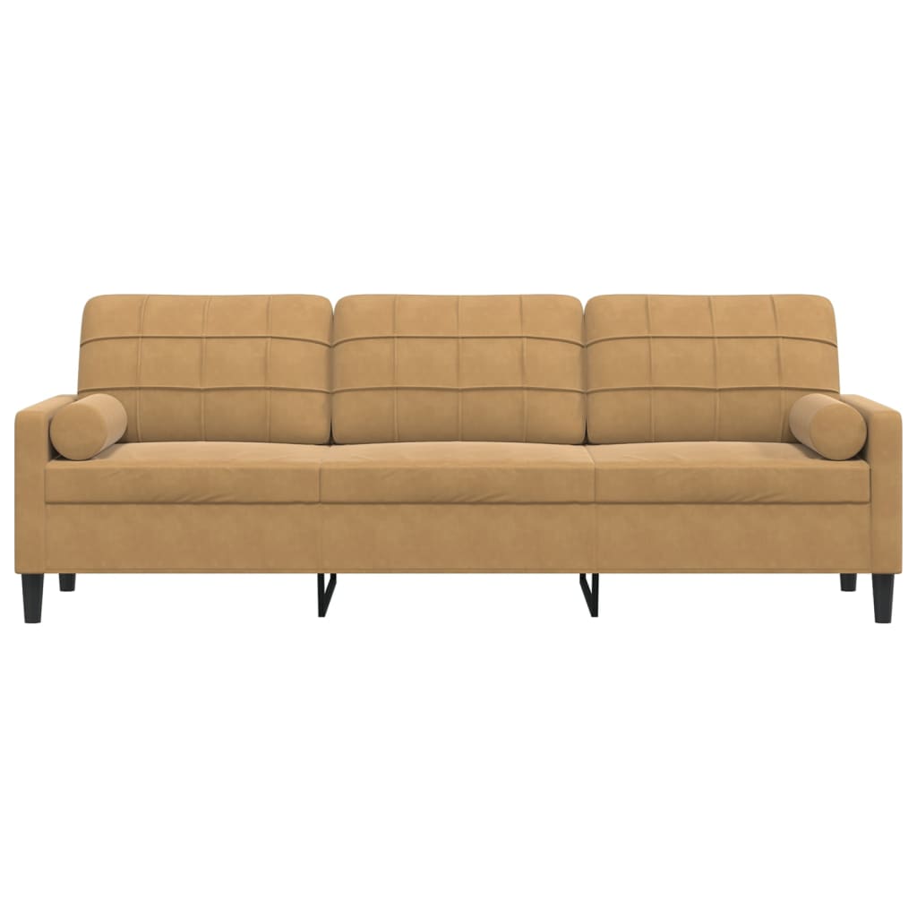 Sofa 3-Sitzer mit Zierkissen Braun 210 cm Samt