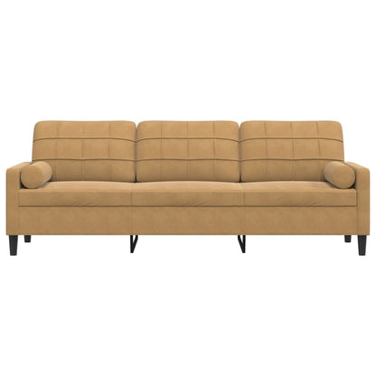 Sofa 3-Sitzer mit Zierkissen Braun 210 cm Samt