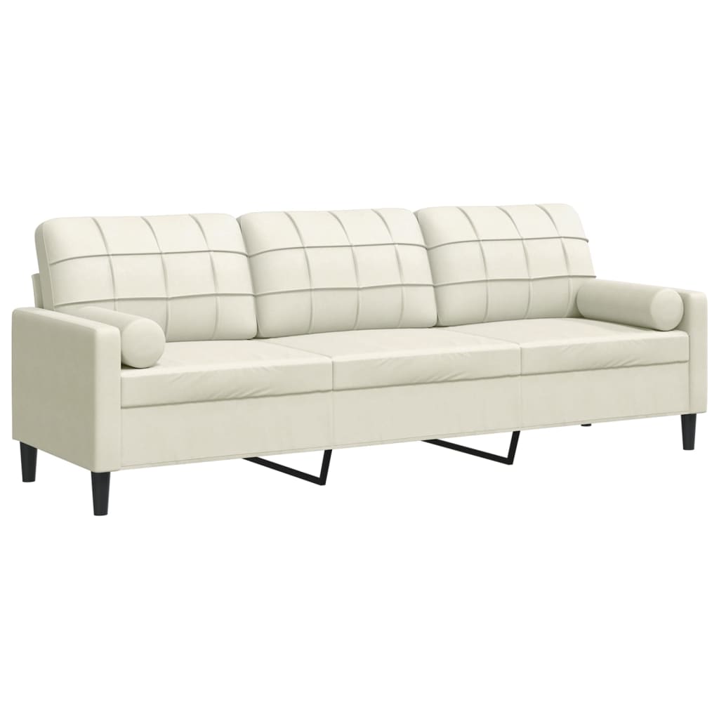 Sofa 3-Sitzer mit Zierkissen Creme 210 cm Samt