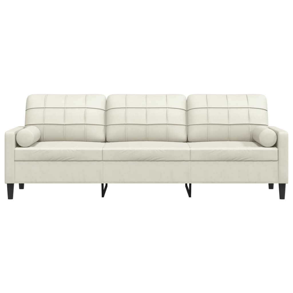Sofa 3-Sitzer mit Zierkissen Creme 210 cm Samt