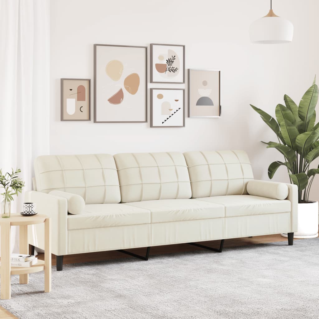 Sofa 3-Sitzer mit Zierkissen Creme 210 cm Samt