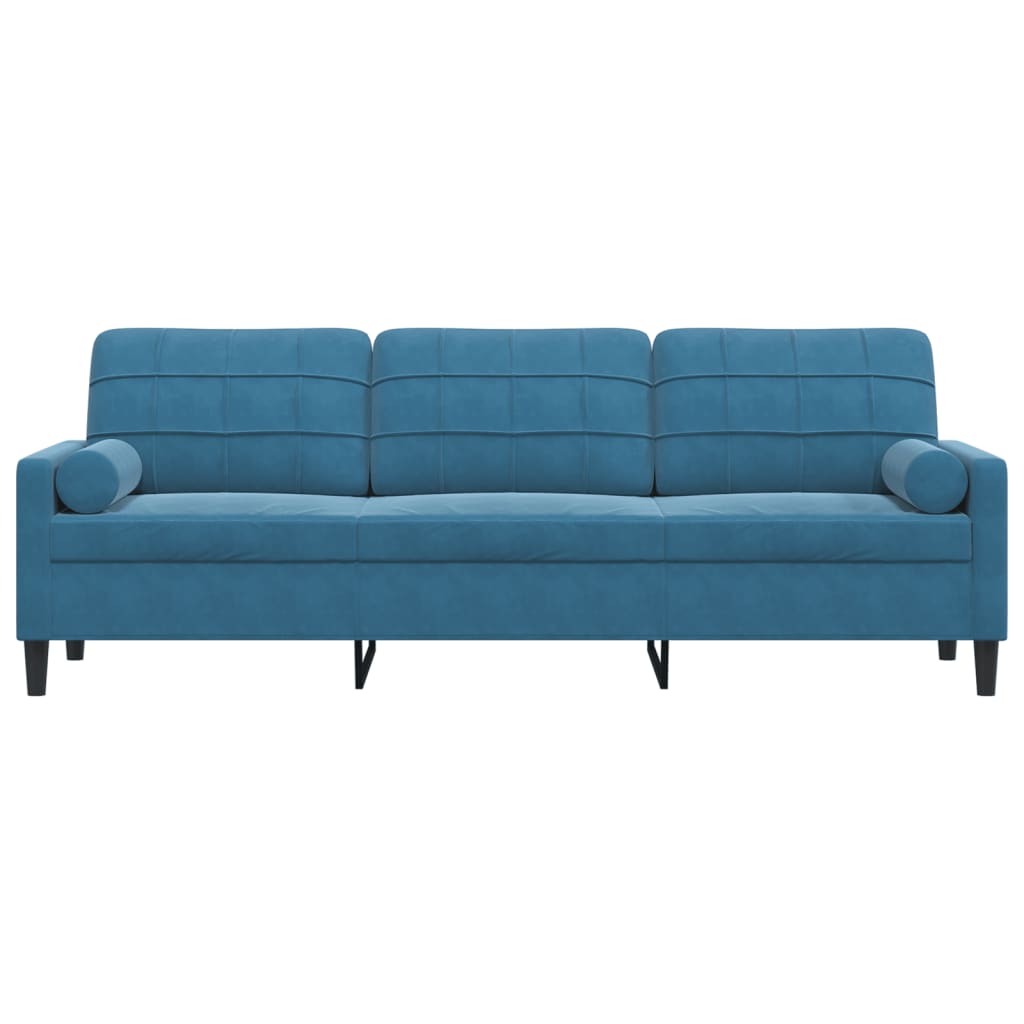 Sofa 3-Sitzer mit Zierkissen Blau 210 cm Samt