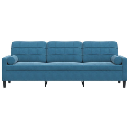 Sofa 3-Sitzer mit Zierkissen Blau 210 cm Samt