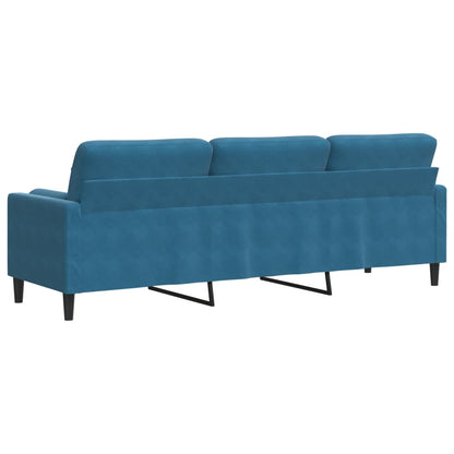 Sofa 3-Sitzer mit Zierkissen Blau 210 cm Samt