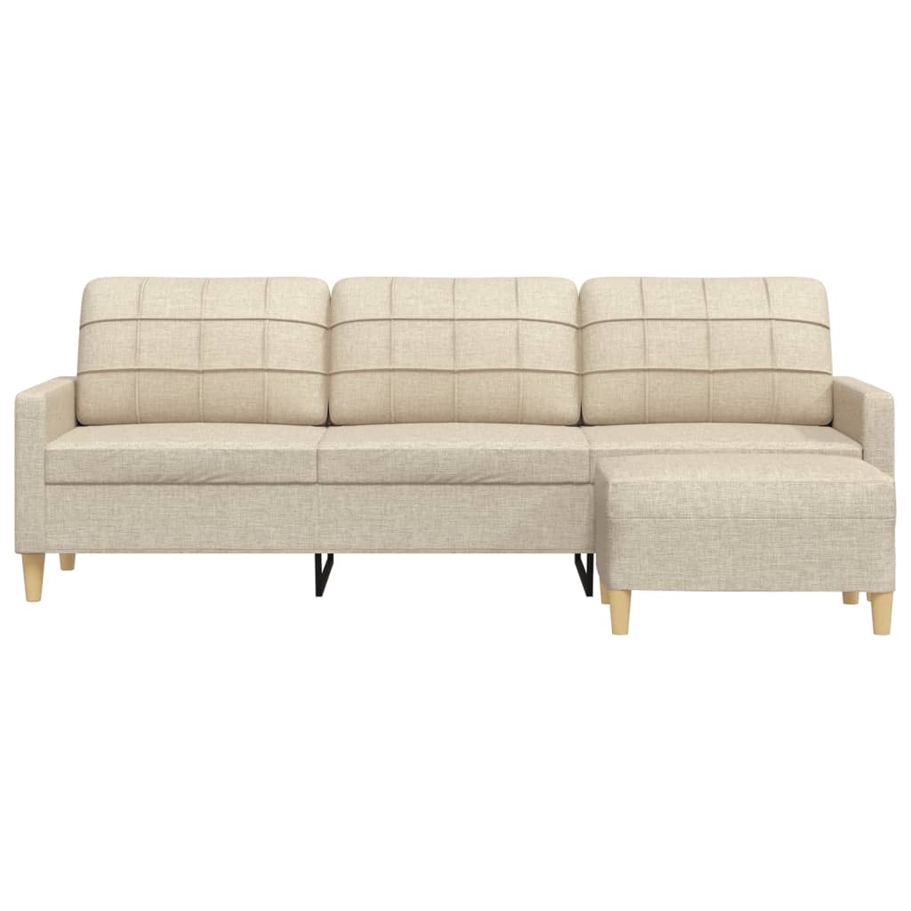3-Sitzer-Sofa mit Hocker Creme 210 cm Stoff