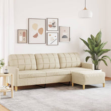 3-Sitzer-Sofa mit Hocker Creme 210 cm Stoff