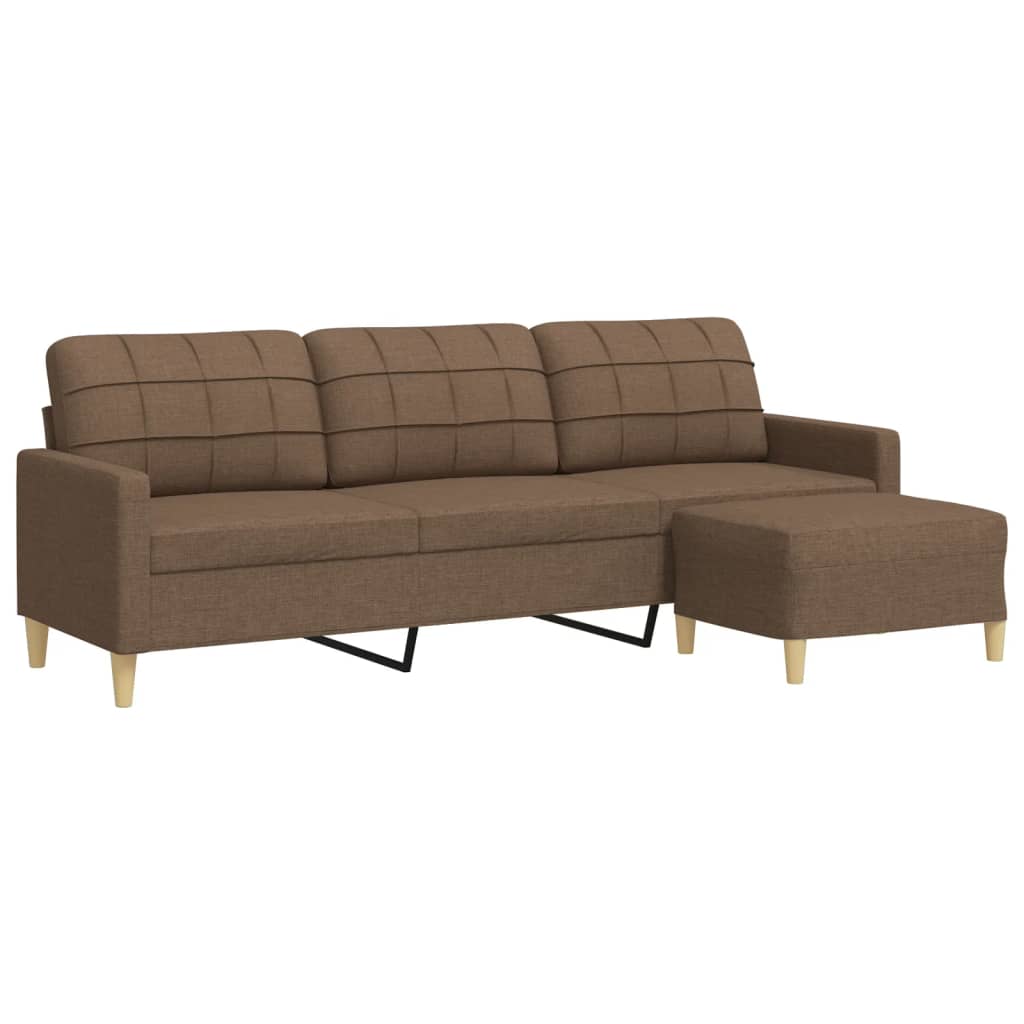 3-Sitzer-Sofa mit Hocker Braun 210 cm Stoff
