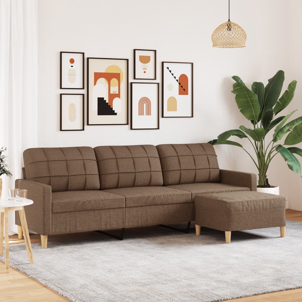 3-Sitzer-Sofa mit Hocker Braun 210 cm Stoff
