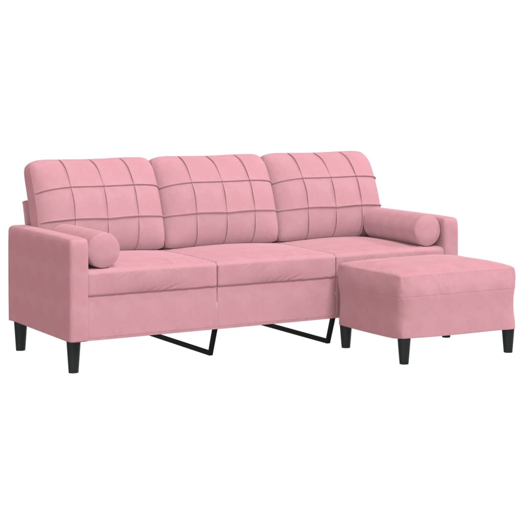 3-Sitzer-Sofa mit Hocker Rosa 180 cm Samt