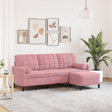 3-Sitzer-Sofa mit Hocker Rosa 180 cm Samt