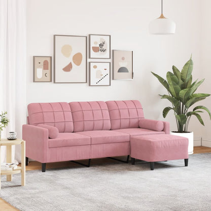 3-Sitzer-Sofa mit Hocker Rosa 180 cm Samt