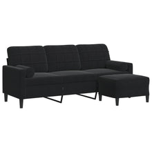 3-Sitzer-Sofa mit Hocker Schwarz 180 cm Samt