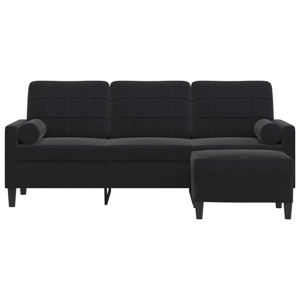 3-Sitzer-Sofa mit Hocker Schwarz 180 cm Samt