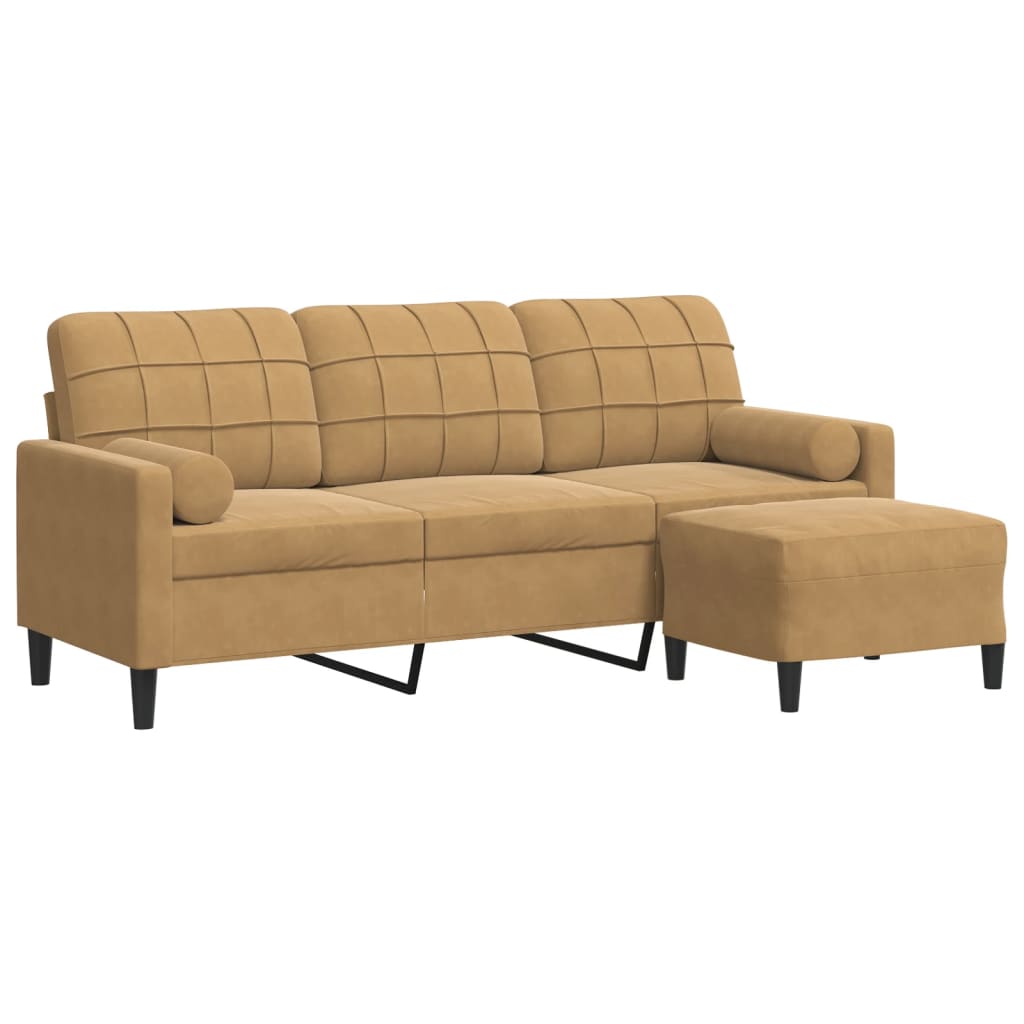 3-Sitzer-Sofa mit Hocker Braun 180 cm Samt