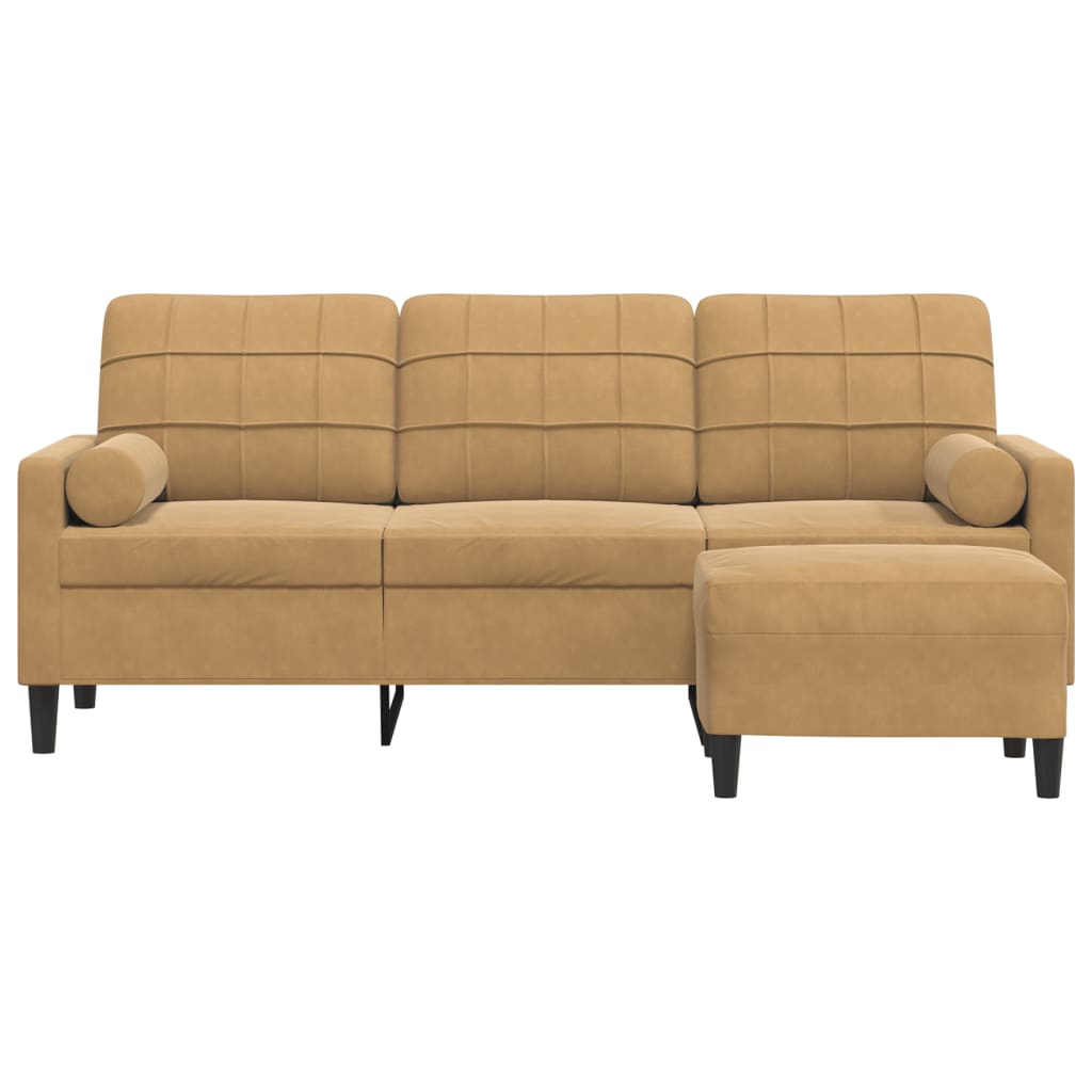 3-Sitzer-Sofa mit Hocker Braun 180 cm Samt