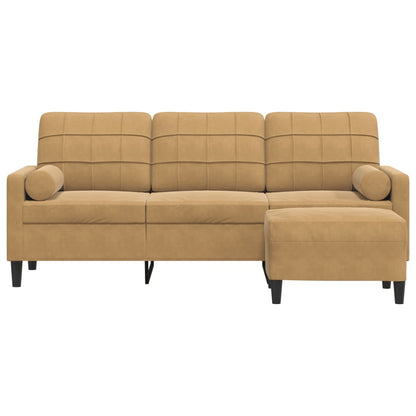3-Sitzer-Sofa mit Hocker Braun 180 cm Samt