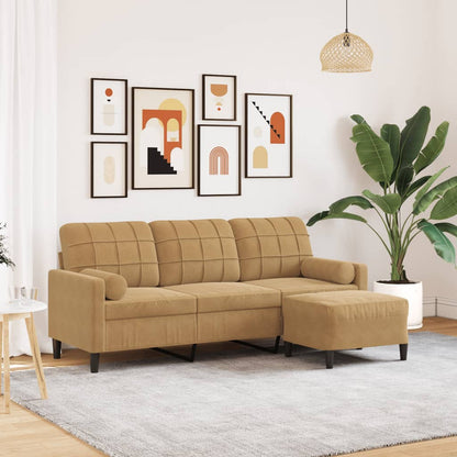 3-Sitzer-Sofa mit Hocker Braun 180 cm Samt