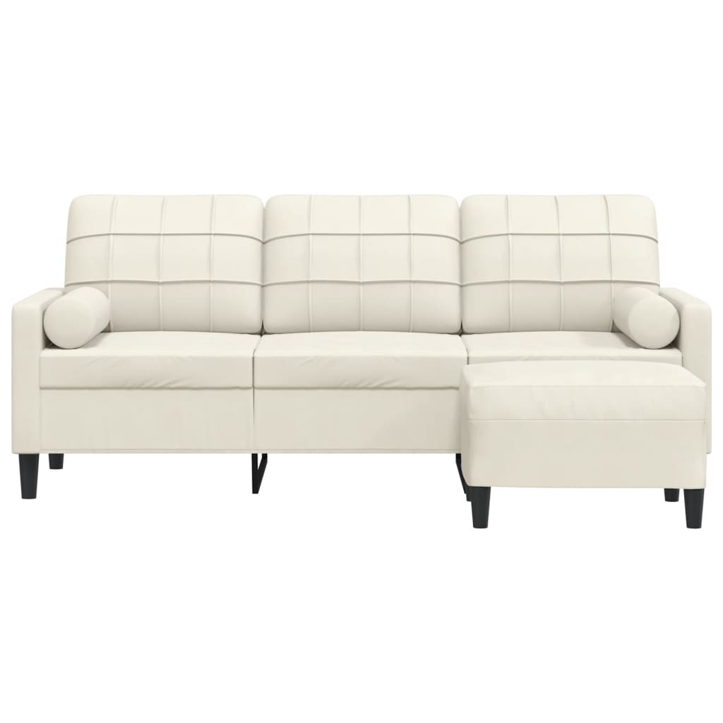 3-Sitzer-Sofa mit Hocker Creme 180 cm Samt